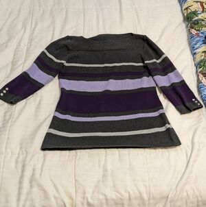 𝅺karen Scott boat neck striped sweater size Small